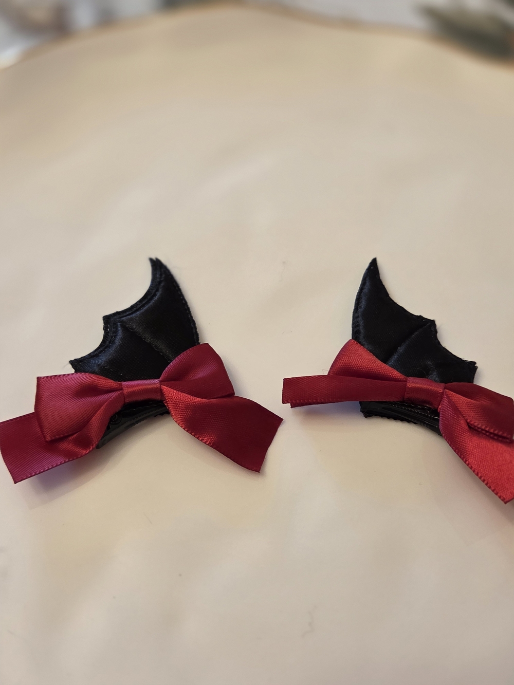 Black Bat Wing Hair Clips with Red Bows